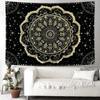 Black and Gold Mandala Tapestry Astrology Space Hippie Bohemian Floral Medallion Tapestry Wall Hanging Aesthetic Psychedelic