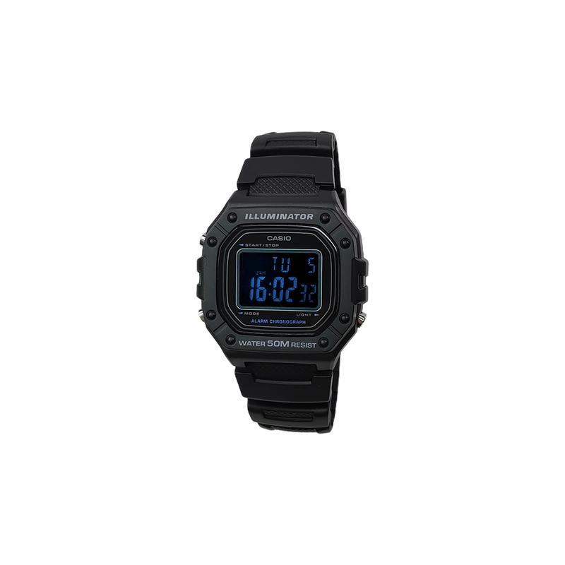 CASIO Customized watch modified series black resin case classic retro small square watch W-218H-1B W-218H-1B-HeiSeBiaoDaiHeiLanSeBiaoJing
