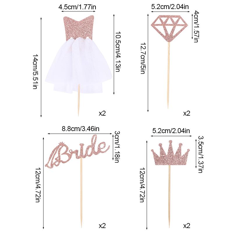 8pcs Rose Gold Bride Glitter Diamond Cupcake Topper Wedding Bridal Shower Cake DIY Decoration Bachelorette Hen Party Supplies