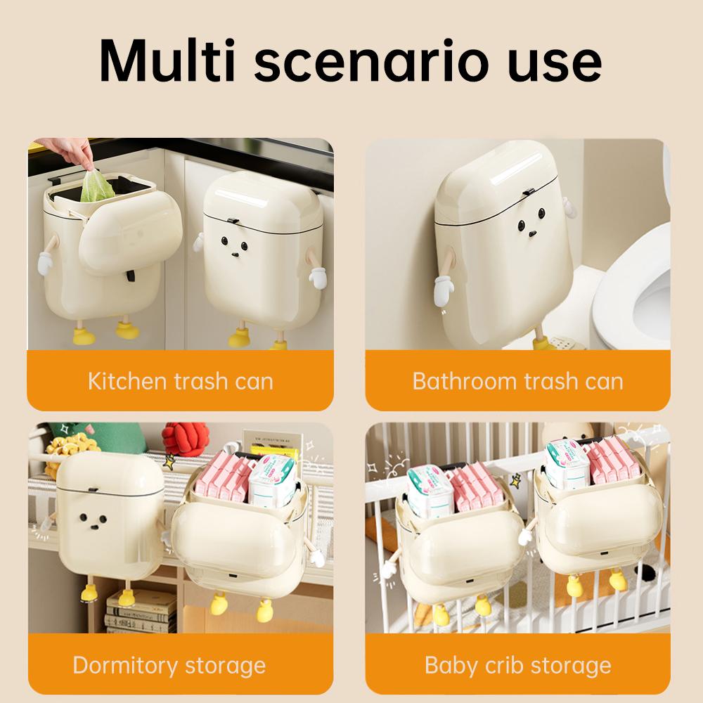 Household Hanging Garbage Bins Home Kitchen Bathroom Trash Can Multi Scene Storage Box 12L In Cream White Color and Cute Design