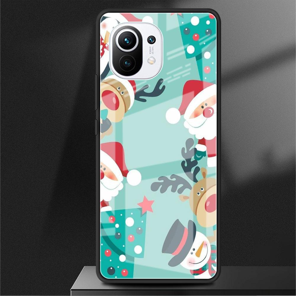 Glass Case For Xiaomi Poco X3 NFC 11 Lite 11T F3 M3 For Redmi Note 11 10 9 8 Pro 10S 9S 9A 9C Phone Cover Cartoon Christmas