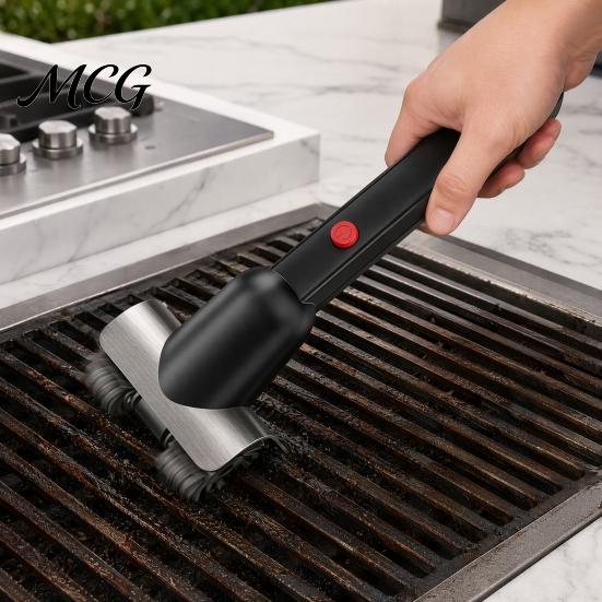 Grease Removal Grill Brush Electric with Dual Rotating Heads And Built-in LED Light, Cordless BBQ Outdoor Cleaning Tool Cleaner Water Mist Spray,
