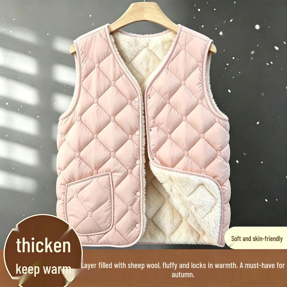 Women's 2025 Collarless Cotton Vest - Autumn/Winter Large Size Round Neck Waistcoat