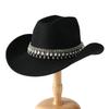 Hot-selling wide metal double-row rhinestones hand-sewn crystal pendant fringed chain top hat western cowboy hat felt hat