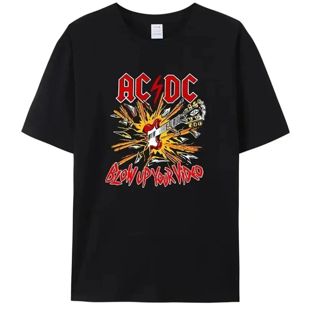 Retro Pánské AC-DC Potištěné Černé Bavlněné Tričko Pánské Pohodlné Ležérní Streetové Populární Tričko Hell's Bell Pánské Oblečení Top Trička