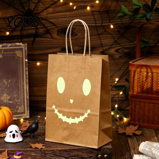 Halloween Treat Bags Candy with Luminous Pumpkin Ghost Prints, Thickened Pattern Goodie Bag Paper Gift Bags, Trick or Party Favors Unique Souvenir