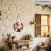 2D Flat 1pc Round Aluminum Hanging Sign, Vintage Santa Claus Two Snowmen Christmas Tree Metal Wall Decor, Xmas Winter Farmhouse Front Door Porch