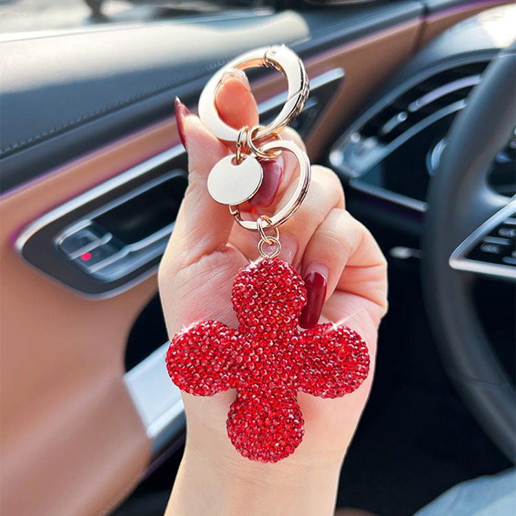 Exquisite Diamond-Studded Ceramic Four-Leaf Clover Keychain Pendant