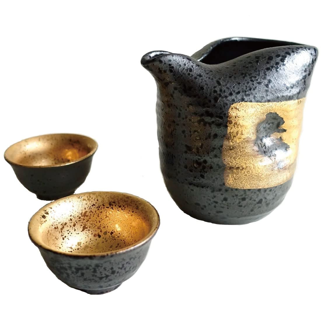 

Stylish Sake Tokkuri Mino Black and Made in Japan Set, (Cold Sake), 2.2-cup Capacity, Ware, Gold, чёрный