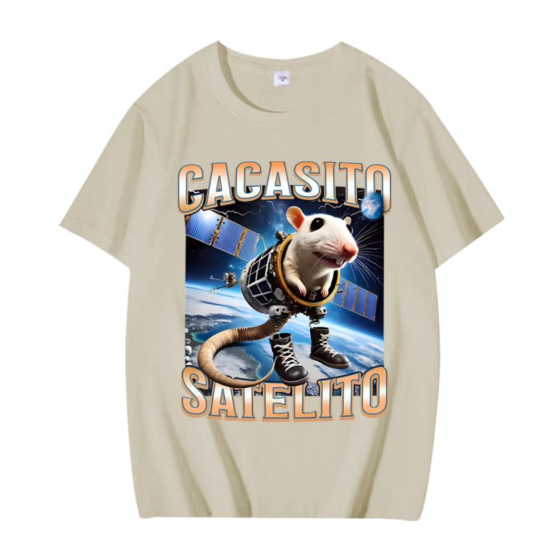 Funny Cacasito Satelito Italian Brainrot Silly Rat Meme T Shirt men women Oversized 100% Cotton short sleeve Summer Unisextops