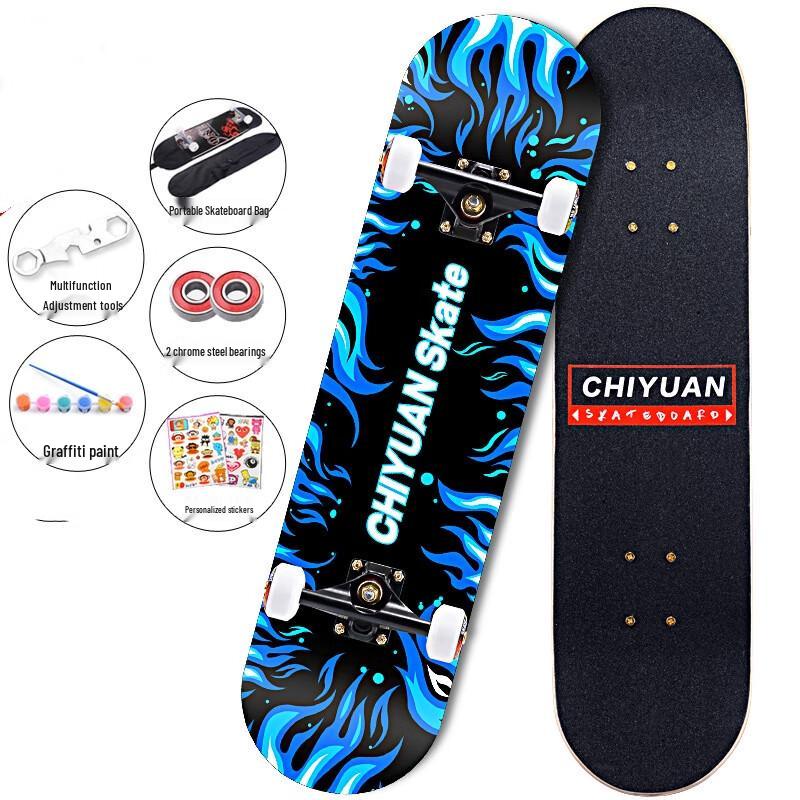 Bo Jue Blue Flame Double Kicktail Skateboard