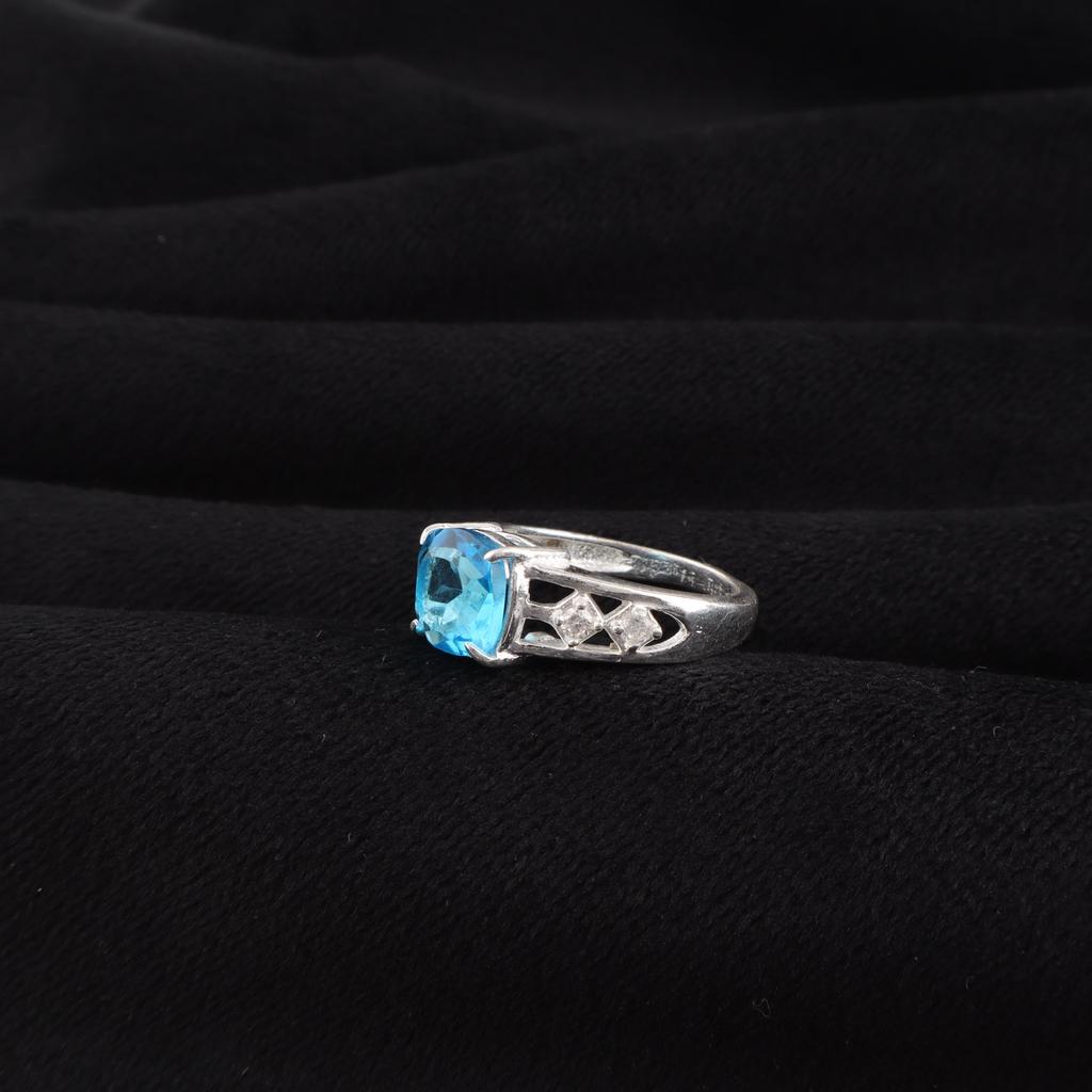 Swiss Blue Topaz Gemstone 925 Sterling Silver Jewelry Zircon Ring For Her CZR-15-8