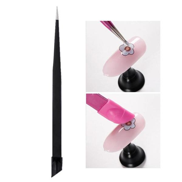 

1 шт. пинцет для ногтей с силиконовой нажимной головкой для наклеек, набор страз, прямой изогнутый маникюрный инструмент для дизайна ногтей