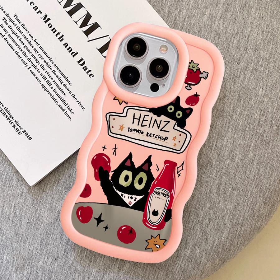 Soft Phone Cover Case for iPhone 16 Pro Max 13 12 15 Plus 17 Air 14 8 11 XR Tomato Sauce Black Cat