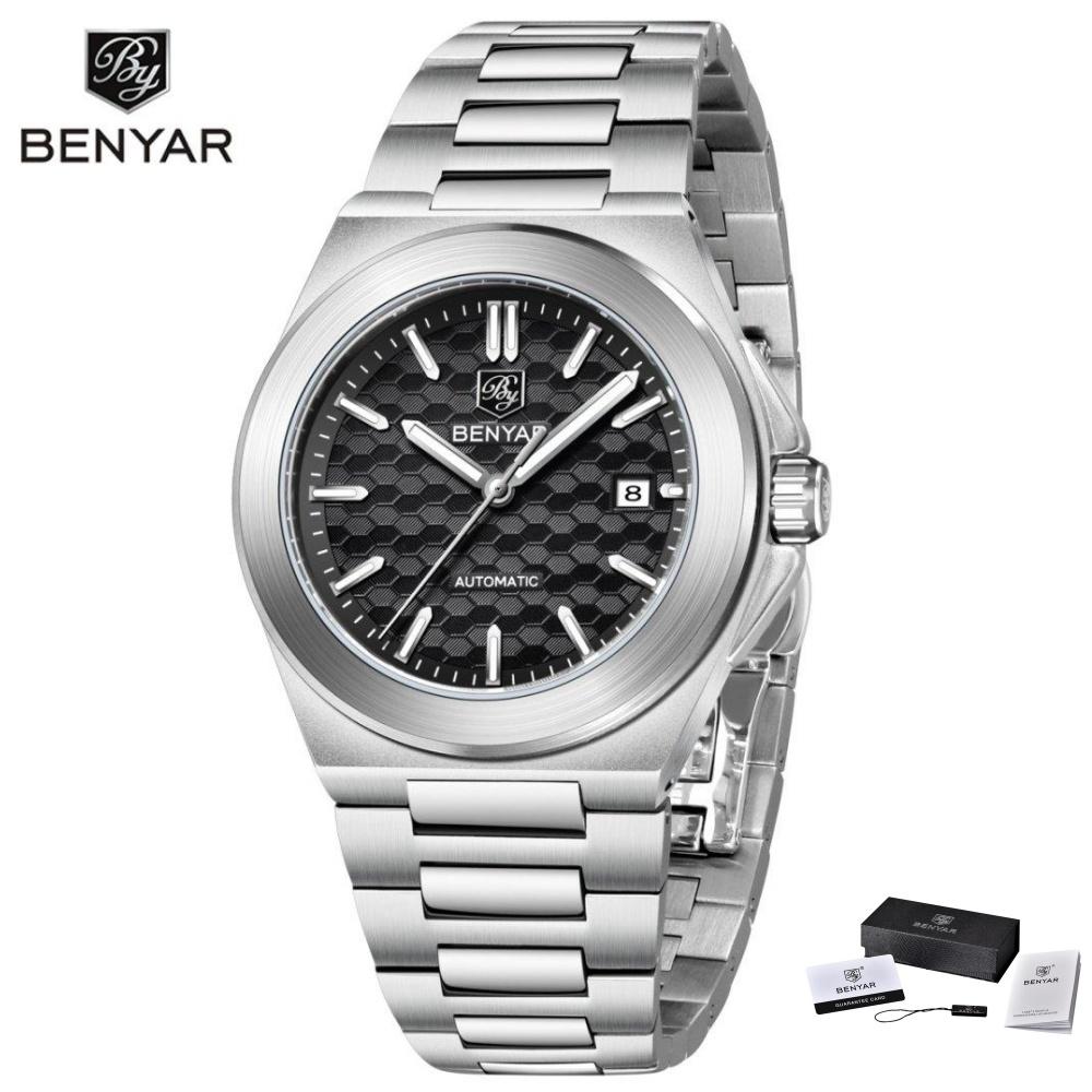 BENYAR Classic Business Sports Watch Mechanical Automatic Stainless Steel Strap Alloy Case Waterproof Luminous Watches For Man