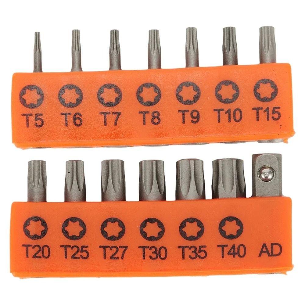 14Pcs/Set New with Hole Torx Screwdriver Bit 25mm 1/4 Inch Hex Electric Driver Bit T5-T40 Star Hardware Tool Kit