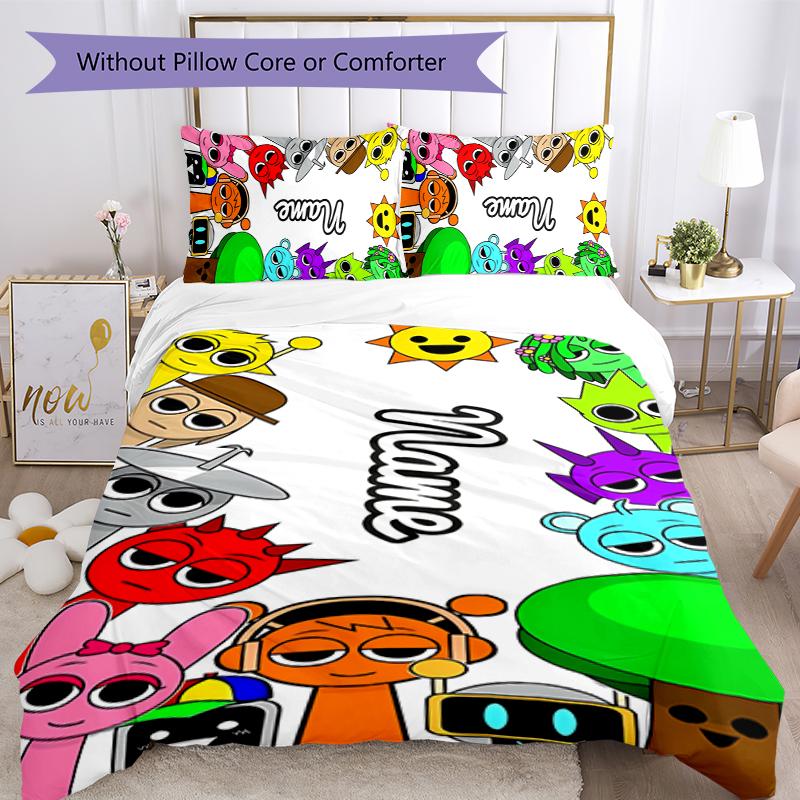 3pcs Custom Name Game Sprunki Bedding Set Duvet Cover Closure Includes 1 Duvet Cover & 2 Pillowcases for All Seasons Bedroom Decor
