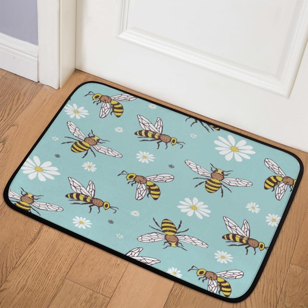 Funny Bee Flowers Carpet Cartoon Animal Area Rug Living Room Girls Bedroom Bedside Dorm Soft Floor Mat Home Entrance Door Mat