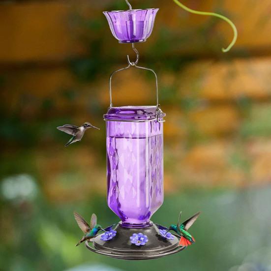 

Скляна годівниця для колібрі. 24 унції. Підвісна годівниця для птахів на відкритому повітрі з отворами для годування бджіл для декору заднього двору. синій