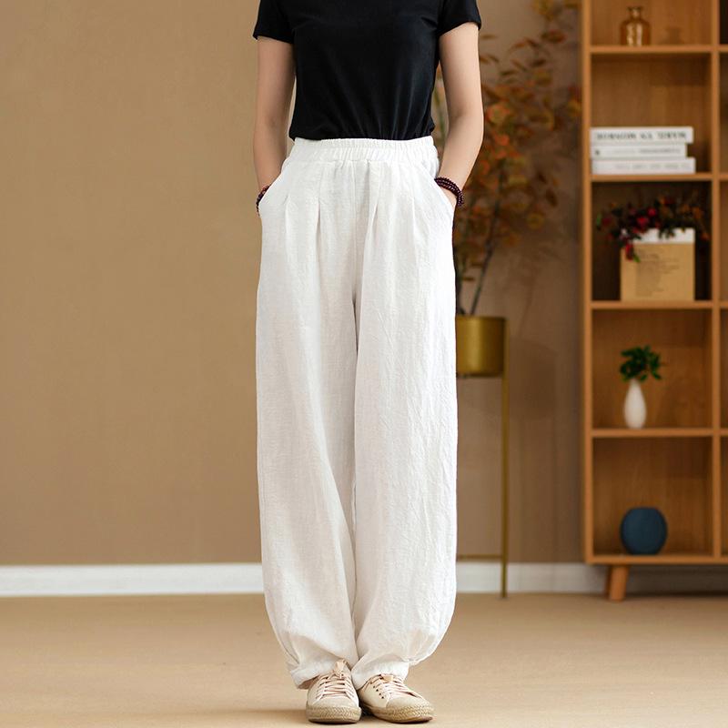 Summer Literary Loose Sand-washed Linen Casual Pants Women's Women's Slimming Meditation Bloomers