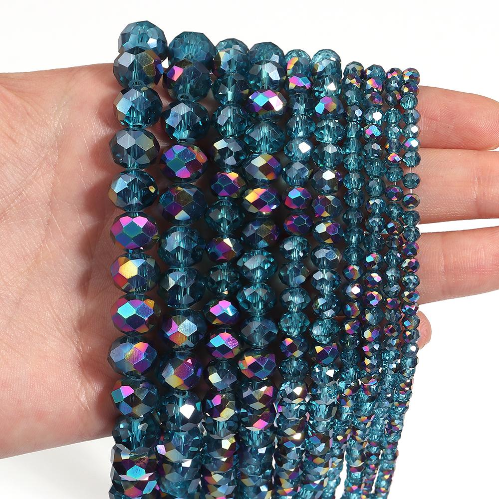 3 4 6 8 10mm Faceted Crystal Beads Peacock Blue Glass Abacus Loose Beads For DIY Jewelry Making Bracelets Necklace Accessories