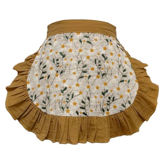 Cotton Half Apron with Daisy Print & Lace Hem Breathable Adjustable