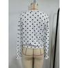 Loose V Neck Polka Dot Print Long Sleeve Casual Women T Shirt