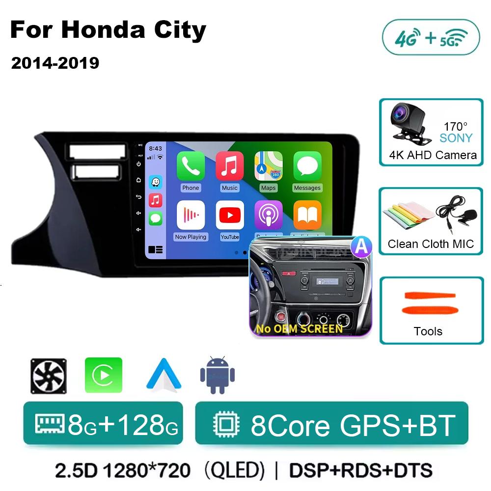 For Honda City 2014 2015 2016 2017 2018 2019 Android 14 Qualcomm Car Radio GPS Navi QLED Screen Car Player WIFI BT 4G Head Unit