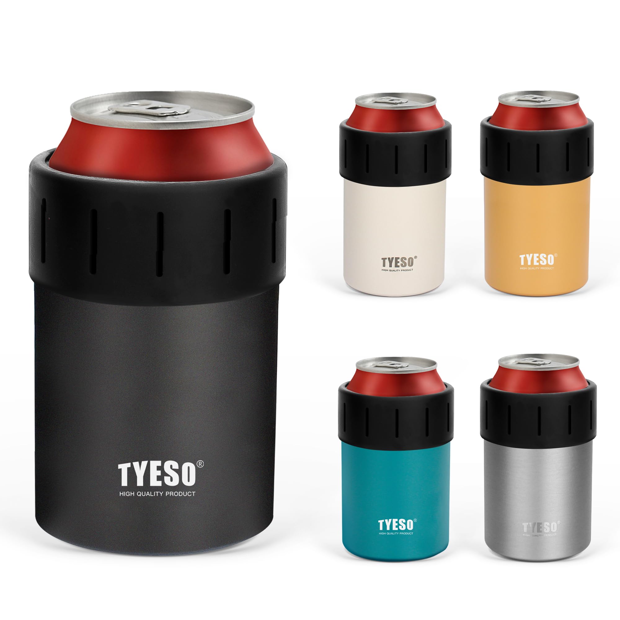 

TYESO Tumbler Can Keeps 350ml Cans Cold and Vacuum Insulated Holder, Warm, Non-Slip, (Black, 350ml) чёрный
