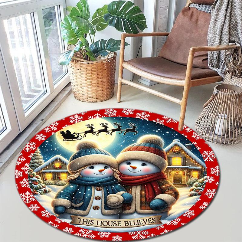Cute Christmas Day Gift Bell Santa Claus Snowman Christmas Tree round rug Home Soft Decorative Anti slip Chair Mat Carpet Outdoor Floor Mat Carpet 52