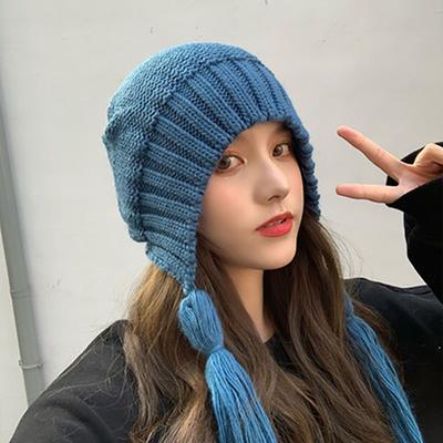 Quaste Strickmütze Damenmütze Herbst Winter Neue koreanische Outdoor-Mode niedliche Gehörschutzkappe Allgleiches Trend einfarbige Beanie-Mütze