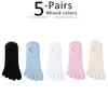5 Pairs Summer Invisible Toe Socks Woman Girl Cotton Thin Solid Soft Shallow Mouth Breathable Deodorant No Show 5 Finger Socks