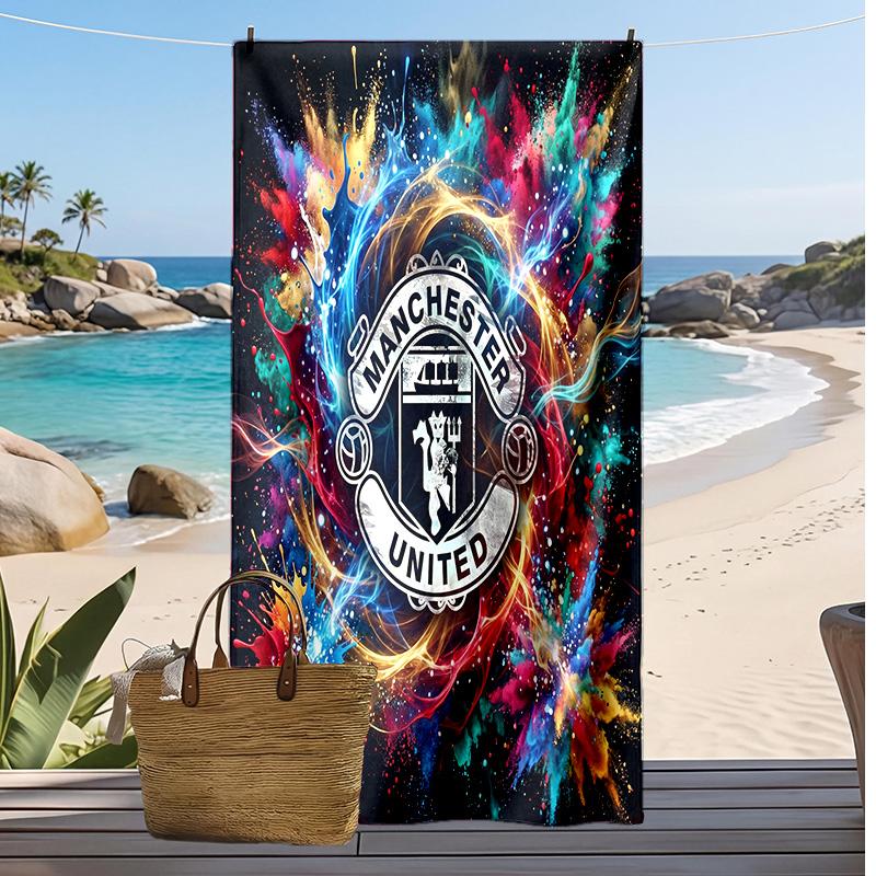 Asciugamano da Spiaggia Stampato Manchester United Asciugamano Morbido ad Asciugatura Rapida Coperta da Spiaggia Rettangolare Grande Portatile per Viaggi Piscina