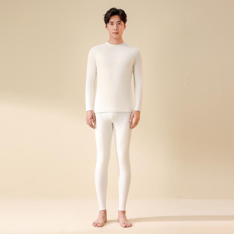 Lyocell Tencel Warm Fleece-Lined Underwear Set for Waist & Abdomen Protection (Long Sleeve Top & Bottom)