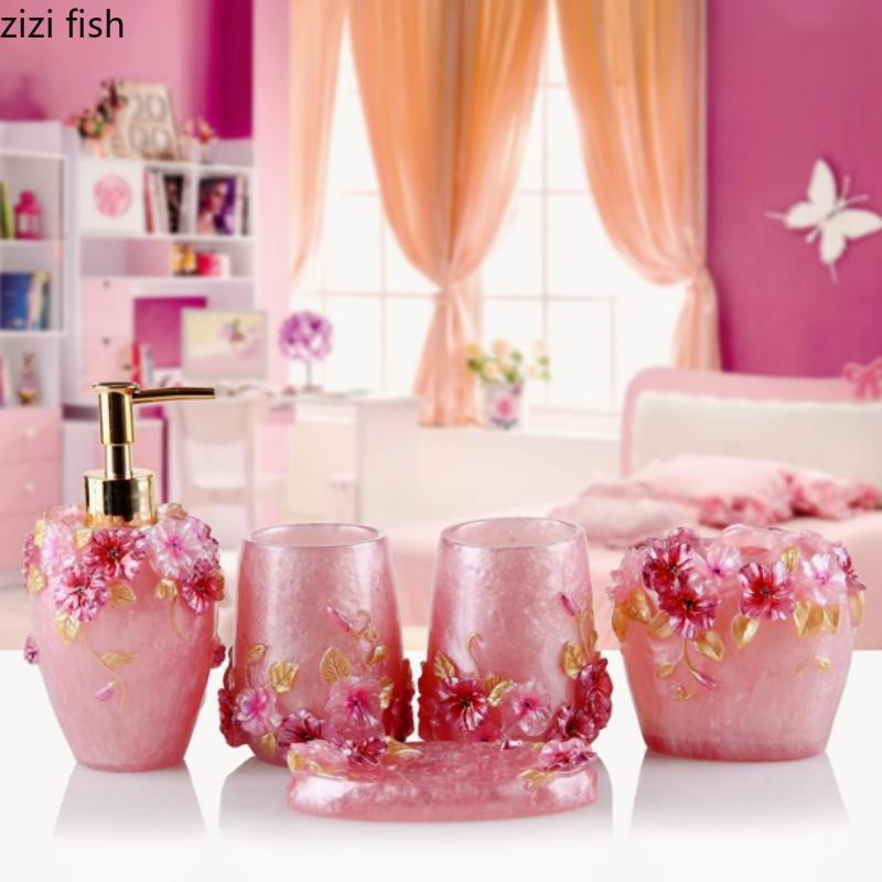 5/ 6pcs Resin Bathroom Accessories Sets/Dispensers/Dishes/Toothpaste Holders/tray/Bathroom Tumblers/kitchen Bathroom Products