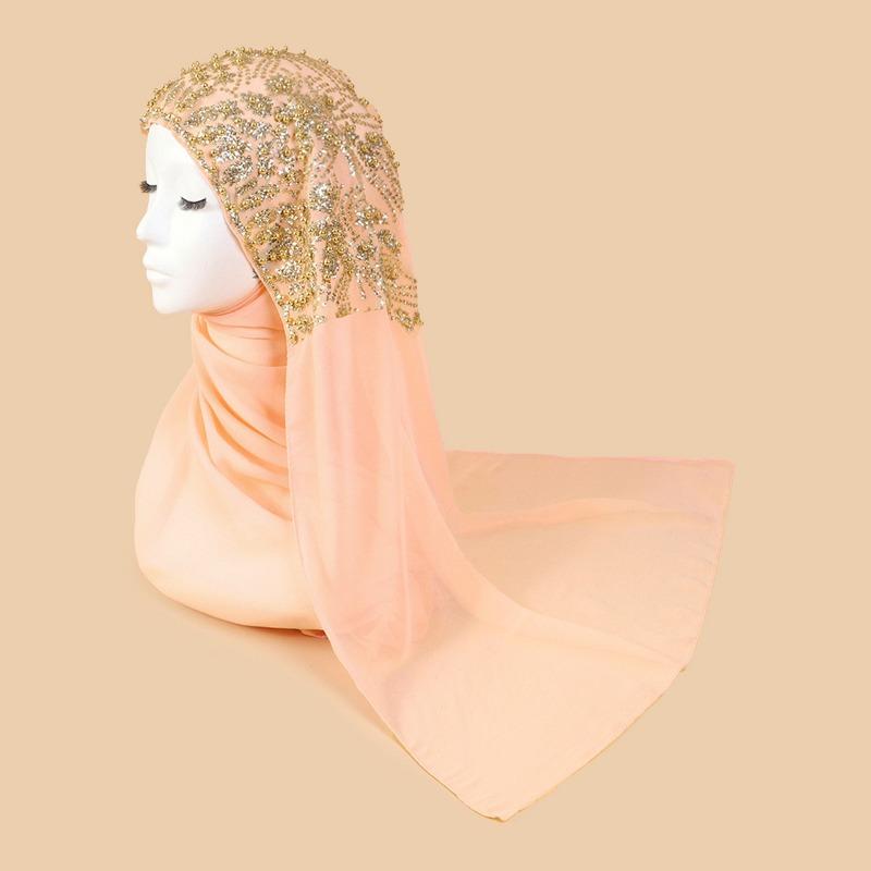Mei Scarf Ethnic Style Yarn, Hijab Chiffon Bead Long Scarf, High-end Headscarf, Minority Ethnic Group