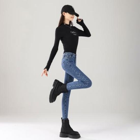 denim jeans for skinny slim [JINJUDUO] Fleece-lined women, autumn/winter, fit, stretchy, fit, flattering, comfortable, warm, casual, stylish.