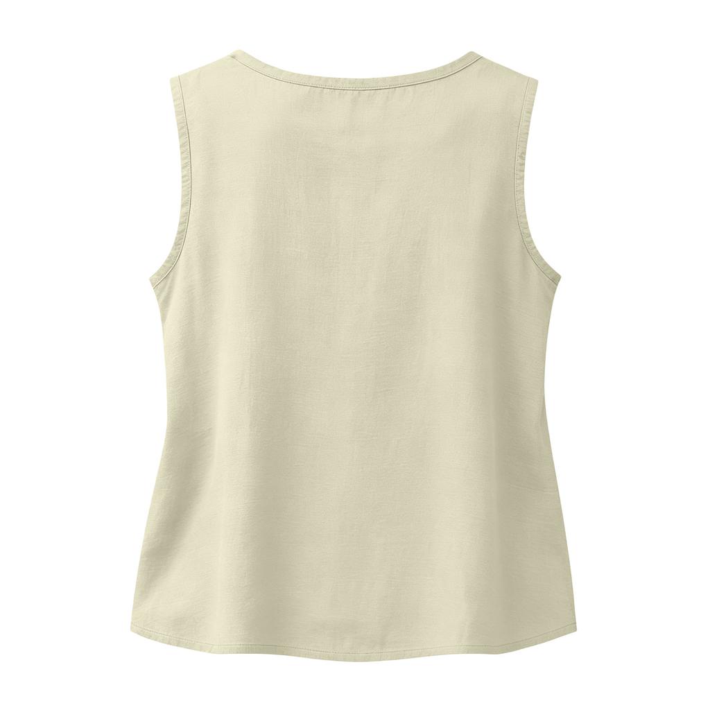 Women Sleeveless Linen Cotton Casual Tank Top Loose Fit Round Neck Lightweight Blouse for Summer Daily Wear