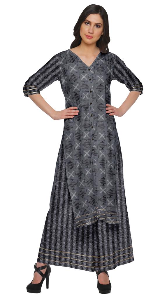 Moomaya V Neck Printed Kurta And Palazzo Pant Set Ethnic Wear Dress For