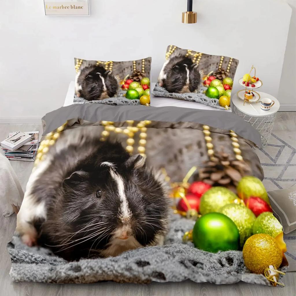 Guinea Pig Duvet Cover Set King Size Cute Guinea Pig Comforter Cover Rodent Breeds Bedspread Cover Animal Print Bedding Sets