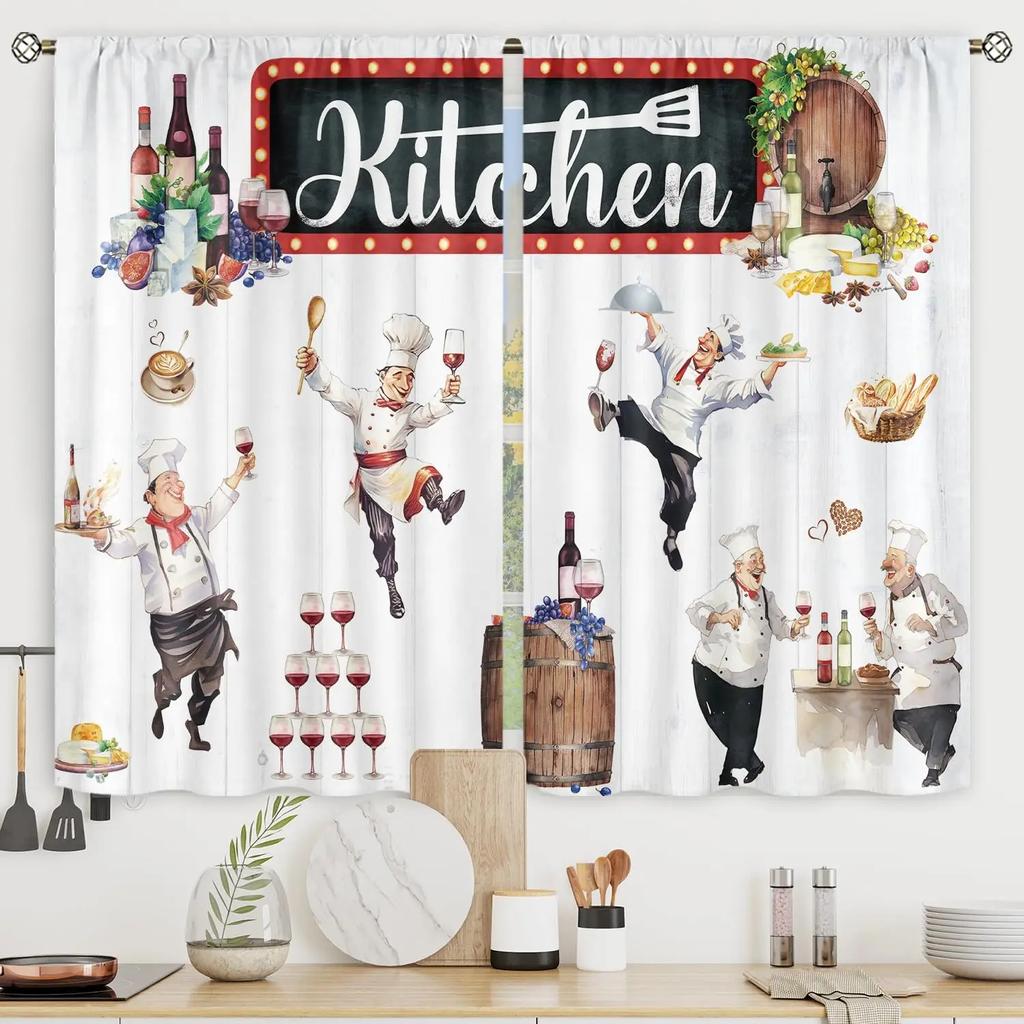 2pcs Rustic Farmhouse Small Barn Fork and Spoon Wooden Board Retro Print Kitchen Curtain Cafe Curtain Curtain Shade Cloth