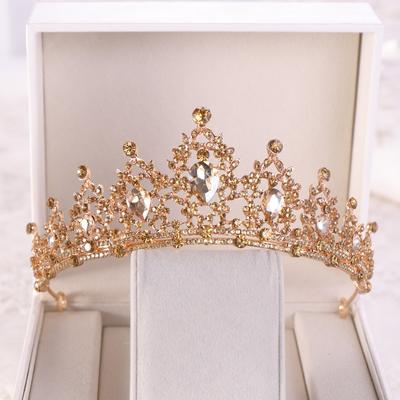 Barock Gold Farbe Champagner Kristall Herz Braut Tiara Krone Strass Pageant Diadem Schleier Tiara Stirnband Hochzeit Haarschmuck