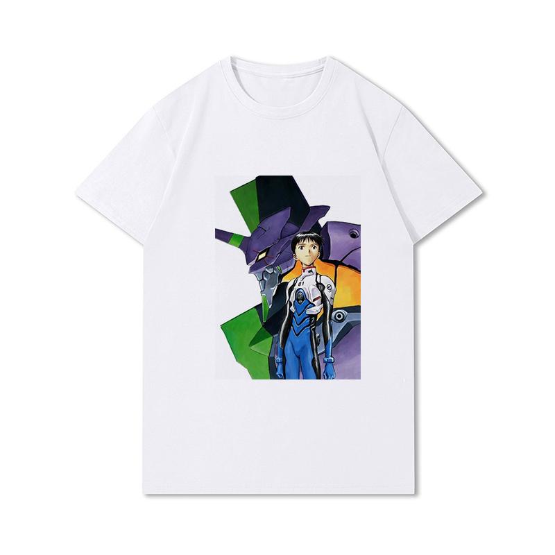 Pánská trička s potiskem Evangelion nadměrných velikostí Bavlněné topy Letní Anime Neformální Černá trička