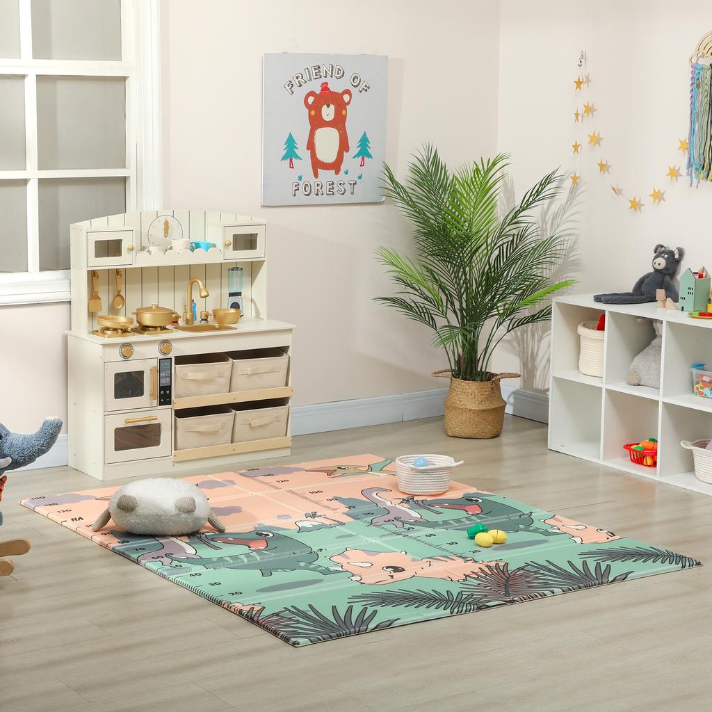 Dinosaur-Themed Baby Plat Mat Double Sided, Foldable, Water-Resistant for Outdoor/Indoor, 177 x 146 x 1.5cm
