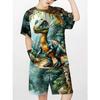 Boy's 3D Printed Dinosaur Pattern T-shirt Shorts Set Suitable for Outdoor Activities In Spring and Summer