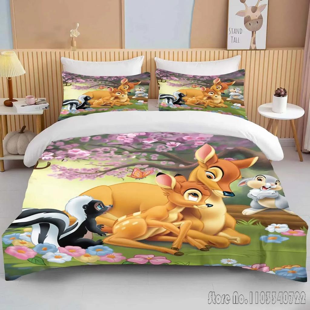 Bambi Printed Soft Bedding Set Duvet Cover Anime Quilt Adult Kids Birthday Gift Full Size King Size Bedding Set