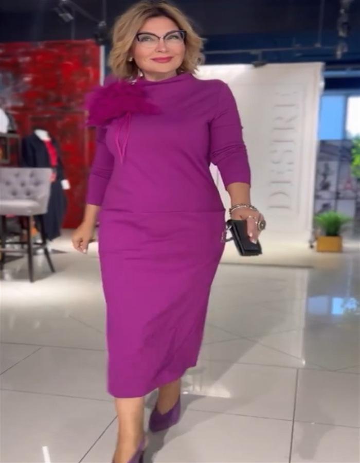 2024 Neues lässiges einfarbiges Langarmkleid mit hohem Kragen und Taschen für Herbst und Winter