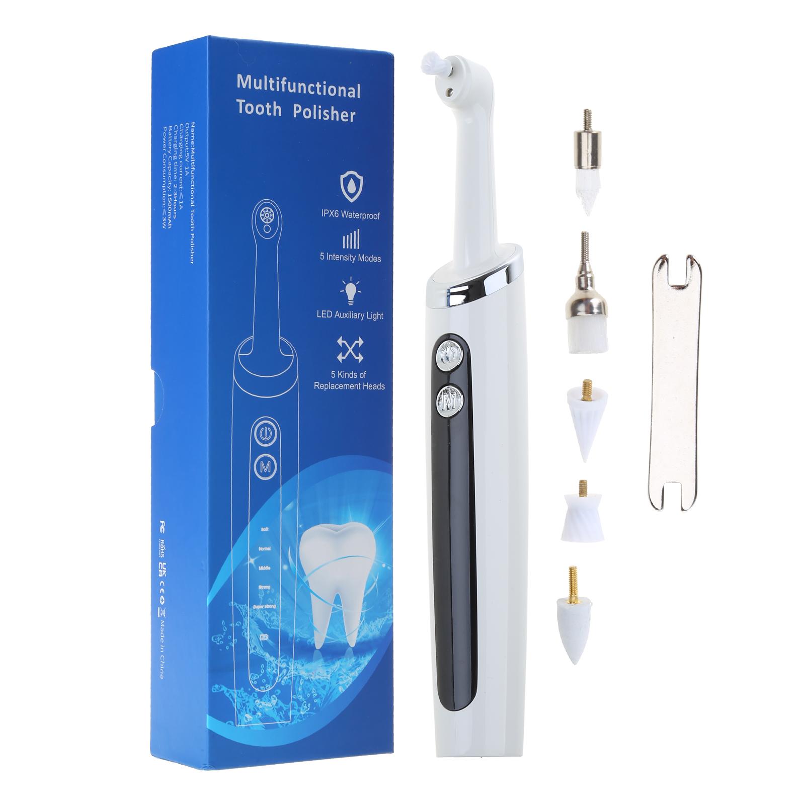 

Professional Teeth Whitening Tool 5 Adjustable Modes USB Rechargeable Tooth Polisher Dental TartarPlaque Stains Cleaning белый