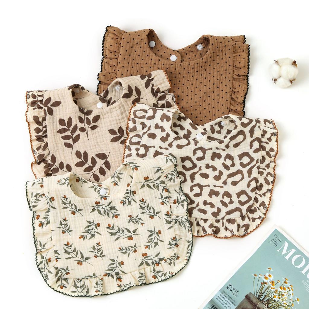 Baby Bibs Organic Cotton Muslin Scarf Burp Cloths Ruffle Floral Gauze Water Absorb Bandana for Newborn Accessories Feeding Kids