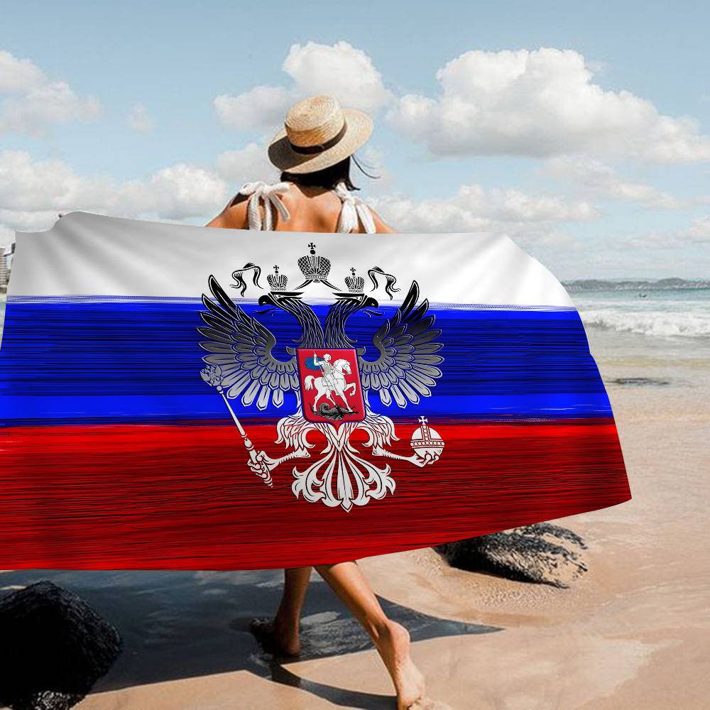 R-Russia-Flag Patriotic-Solemn Microfiber Blanket Quick Drying Beach Towels Oversized Printing Super Absorbent Pool Towel